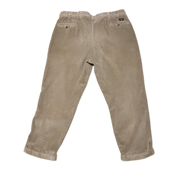Vintage Dockers Trousers Mens 40 x 28 Corduroy Pleated Cuffed Pockets Tan Khaki - Picture 2 of 7